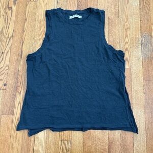 Free People Washed Black Sleeveless Tank Top with Side Slits